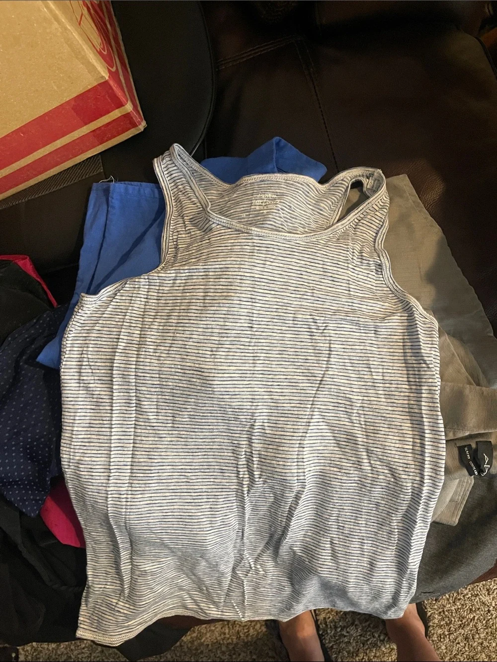 J.Crew Blue & White Striped Linen Tank- S